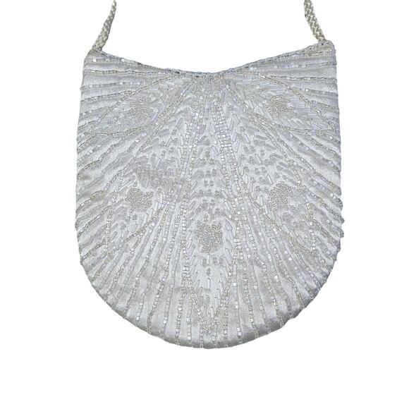 Loredana White Beaded Cocktail Purse Handbag Corded Shoulder Strap Bridal 1920s - Picture 1 of 11